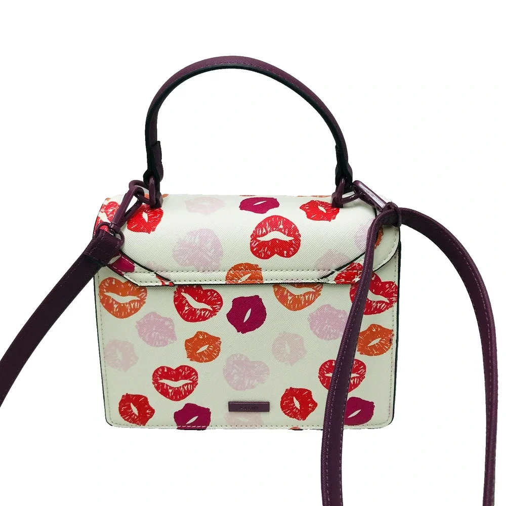 Aldo Valentine's Multicolor Lipstick Kisses Small Satchel Handbag Purple Flaw